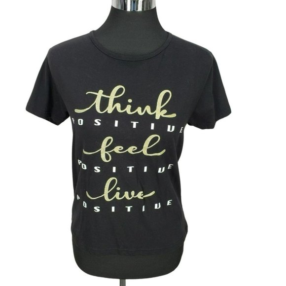 ON Fire Think Positive‎ Feel Positive Live Positive Black Open Back Shirt Large - Picture 1 of 9